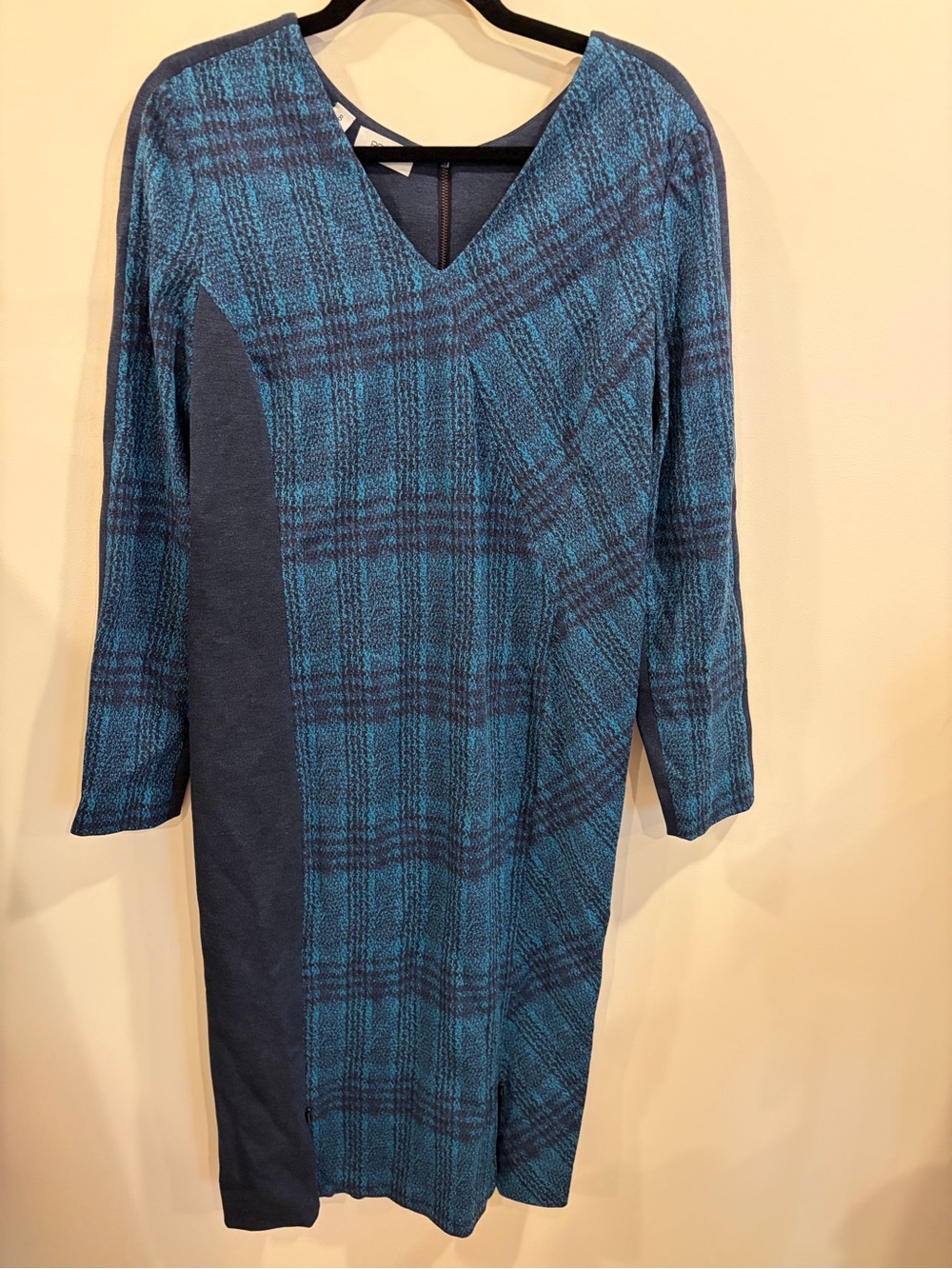 Per Se Blue Plaid V-Neck Shift Dress Size 8
